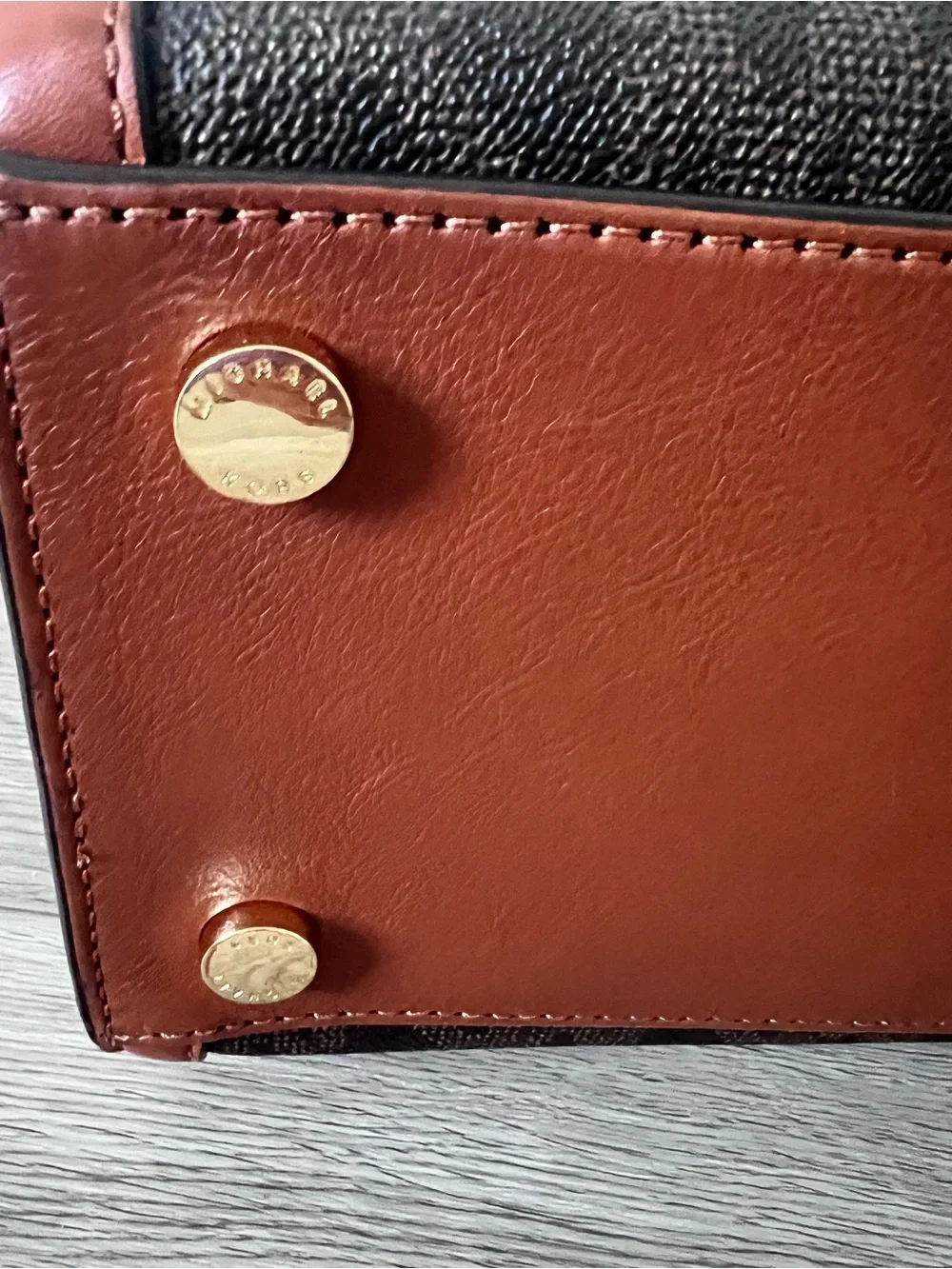Michael Kors Signature MK Monogram Satchel Crossbody Bag Brown Luggage